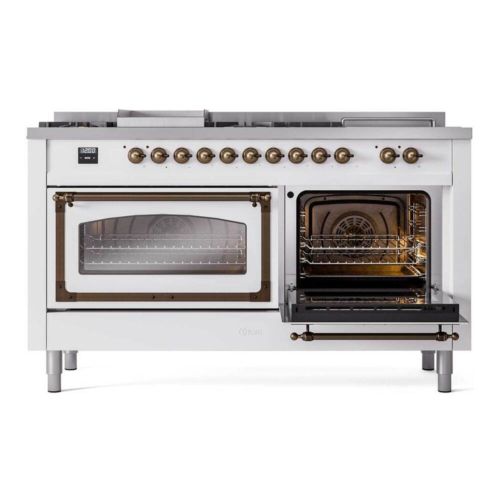 ILVE Nostalgie II Noblesse 60" RAL Dual Fuel Range with 7 Burners, Griddle and French Top Triple Glass Door Natural Gas