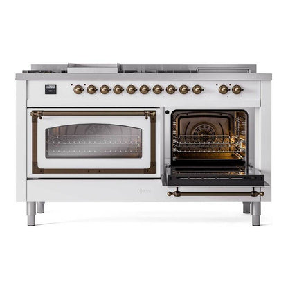 ILVE Nostalgie II Noblesse 60" RAL Dual Fuel Range with 7 Burners, Griddle and French Top Triple Glass Door Natural Gas