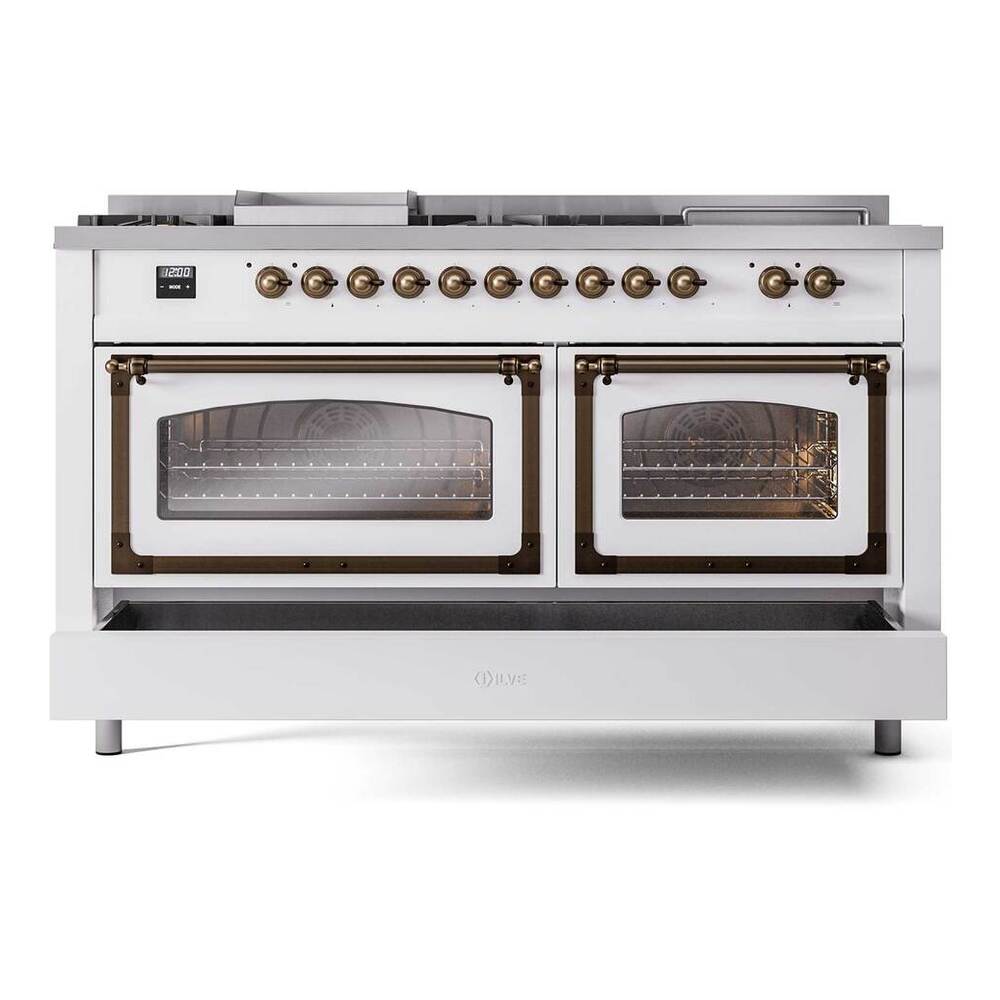 ILVE Nostalgie II Noblesse 60" RAL Dual Fuel Range with 7 Burners, Griddle and French Top Triple Glass Door Natural Gas