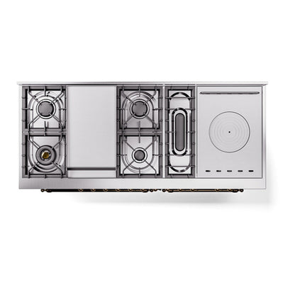 ILVE Nostalgie II Noblesse 60" RAL Dual Fuel Range with 7 Burners, Griddle and French Top Triple Glass Door Natural Gas