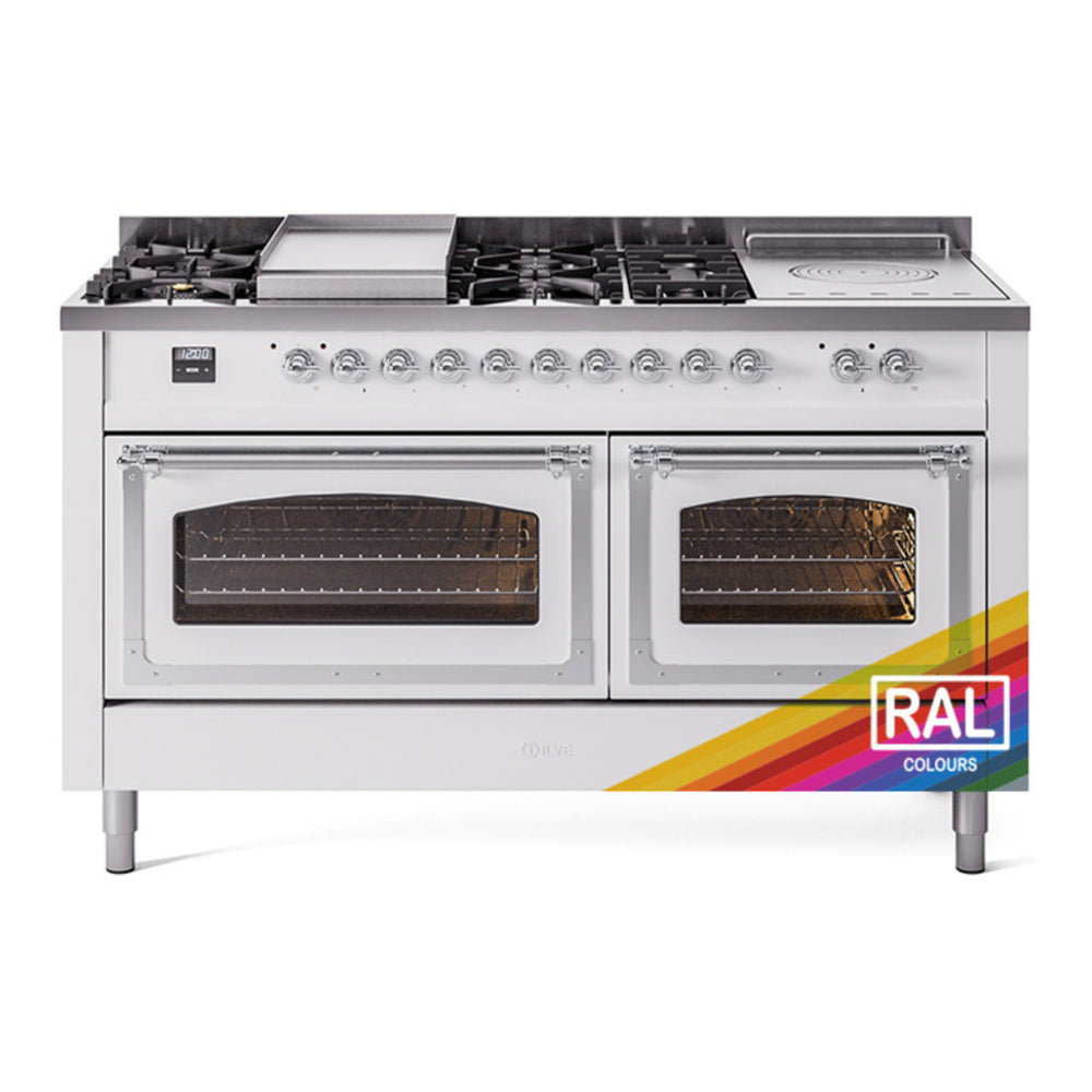 ILVE Nostalgie II Noblesse 60" RAL Dual Fuel Range with 7 Burners, Griddle and French Top Triple Glass Door Natural Gas