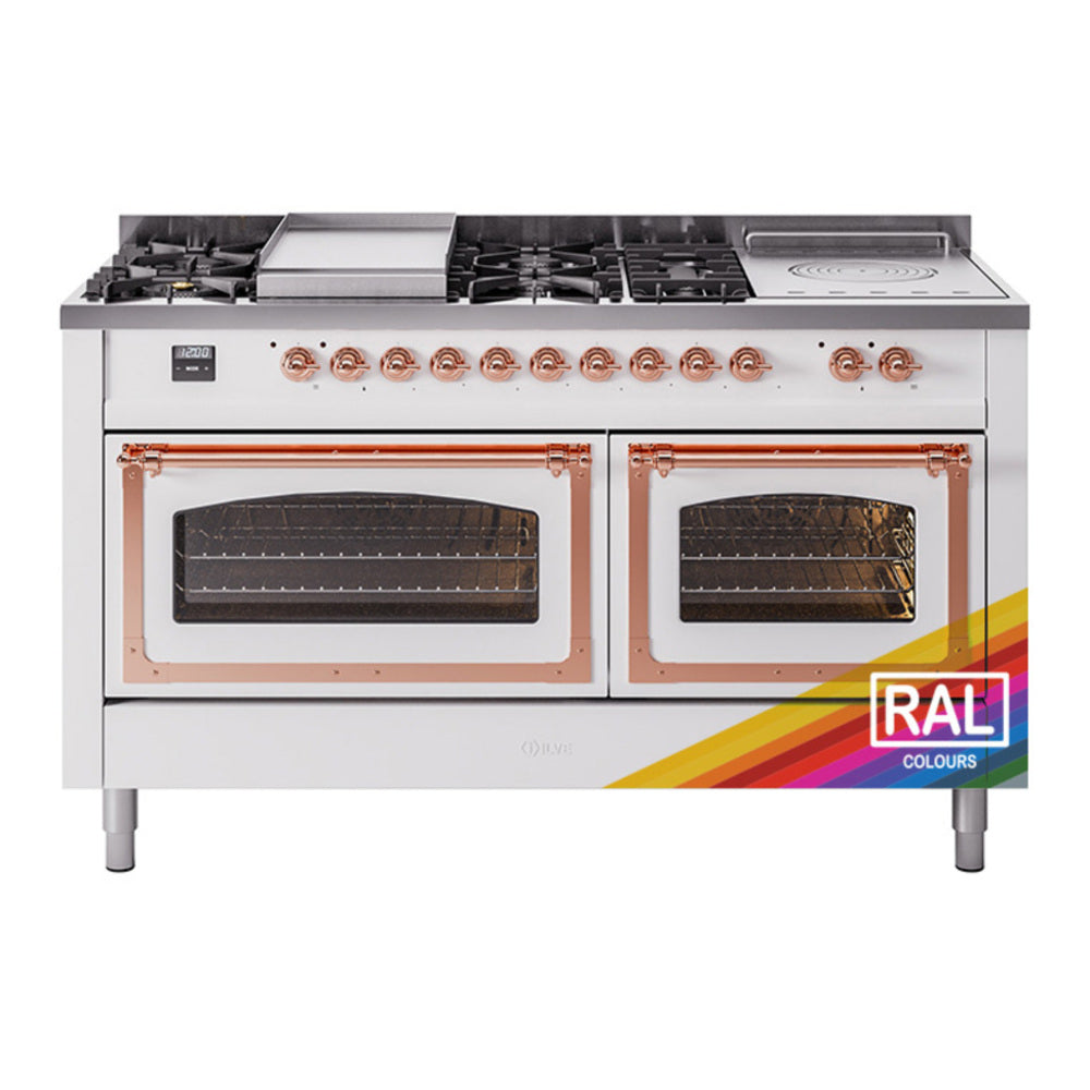 ILVE Nostalgie II Noblesse 60" RAL Dual Fuel Range with 7 Burners, Griddle and French Top Triple Glass Door Natural Gas