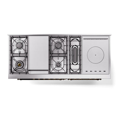 ILVE Nostalgie II Noblesse 60" Stainless Steel Dual Fuel Range with 7 Burners, Griddle and French Top Triple Glass Door Natural Gas