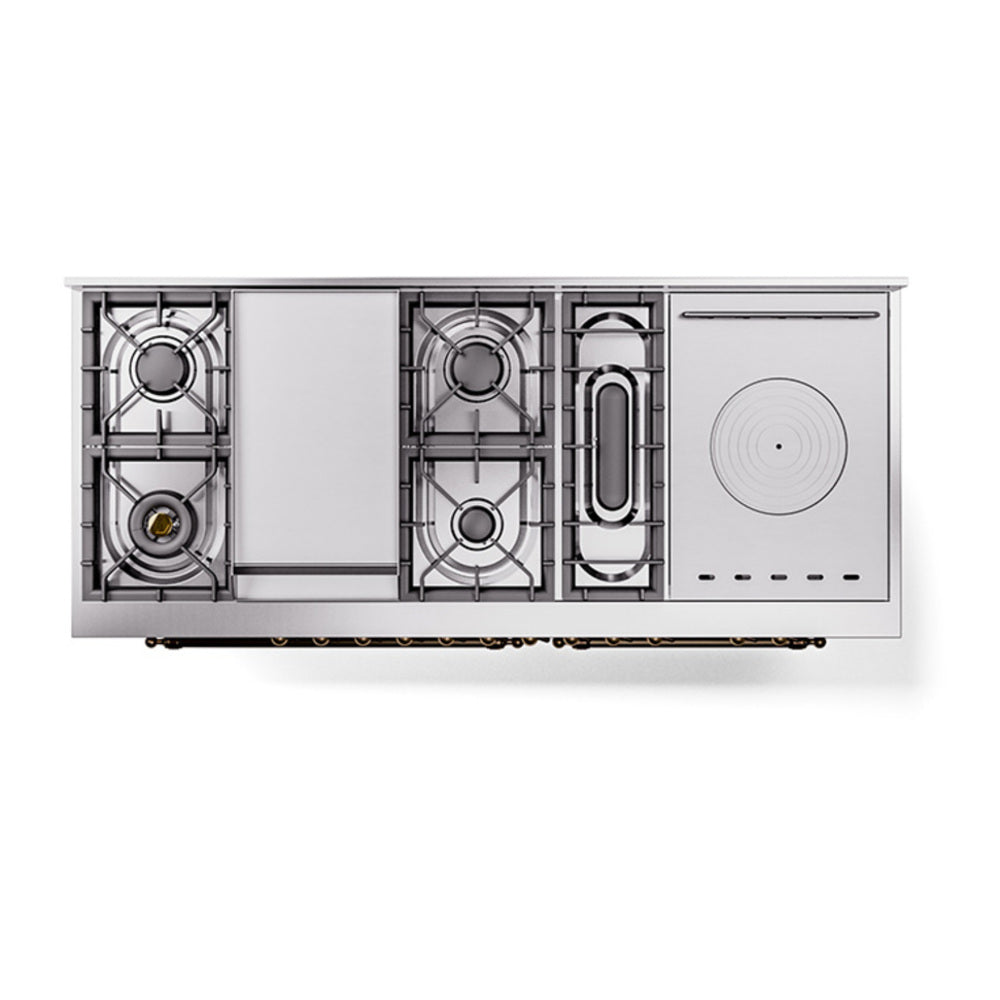 ILVE Nostalgie II Noblesse 60" Antique White Dual Fuel Range with 7 Burners, Griddle and French Top Solid Door Natural Gas