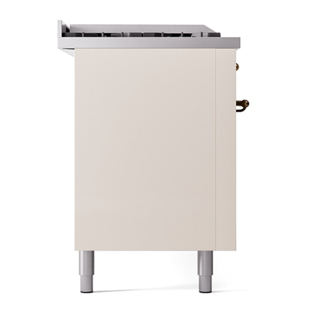 ILVE Nostalgie II Noblesse 60" Antique White Dual Fuel Range with 7 Burners, Griddle and French Top Solid Door Natural Gas