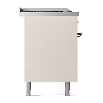 ILVE Nostalgie II Noblesse 60" Antique White Dual Fuel Range with 7 Burners, Griddle and French Top Solid Door Natural Gas