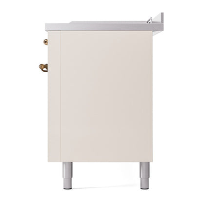 ILVE Nostalgie II Noblesse 60" Antique White Dual Fuel Range with 7 Burners, Griddle and French Top Solid Door Natural Gas