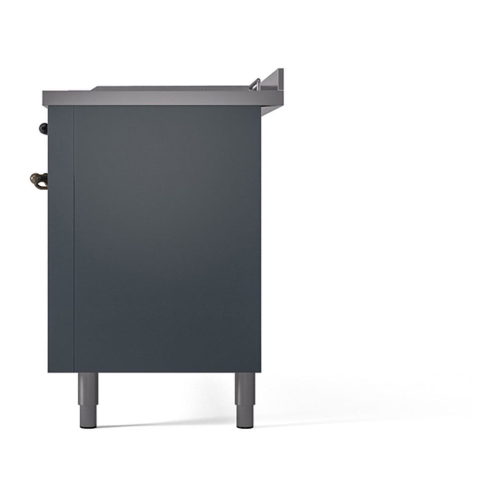 ILVE Nostalgie II Noblesse 60" Blue Grey Dual Fuel Range with 7 Burners, Griddle and French Top Solid Door Natural Gas