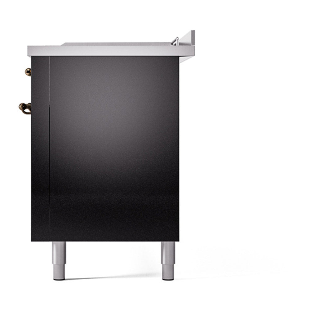 ILVE Nostalgie II Noblesse 60" Glossy Black Dual Fuel Range with 7 Burners, Griddle and French Top Solid Door Natural Gas