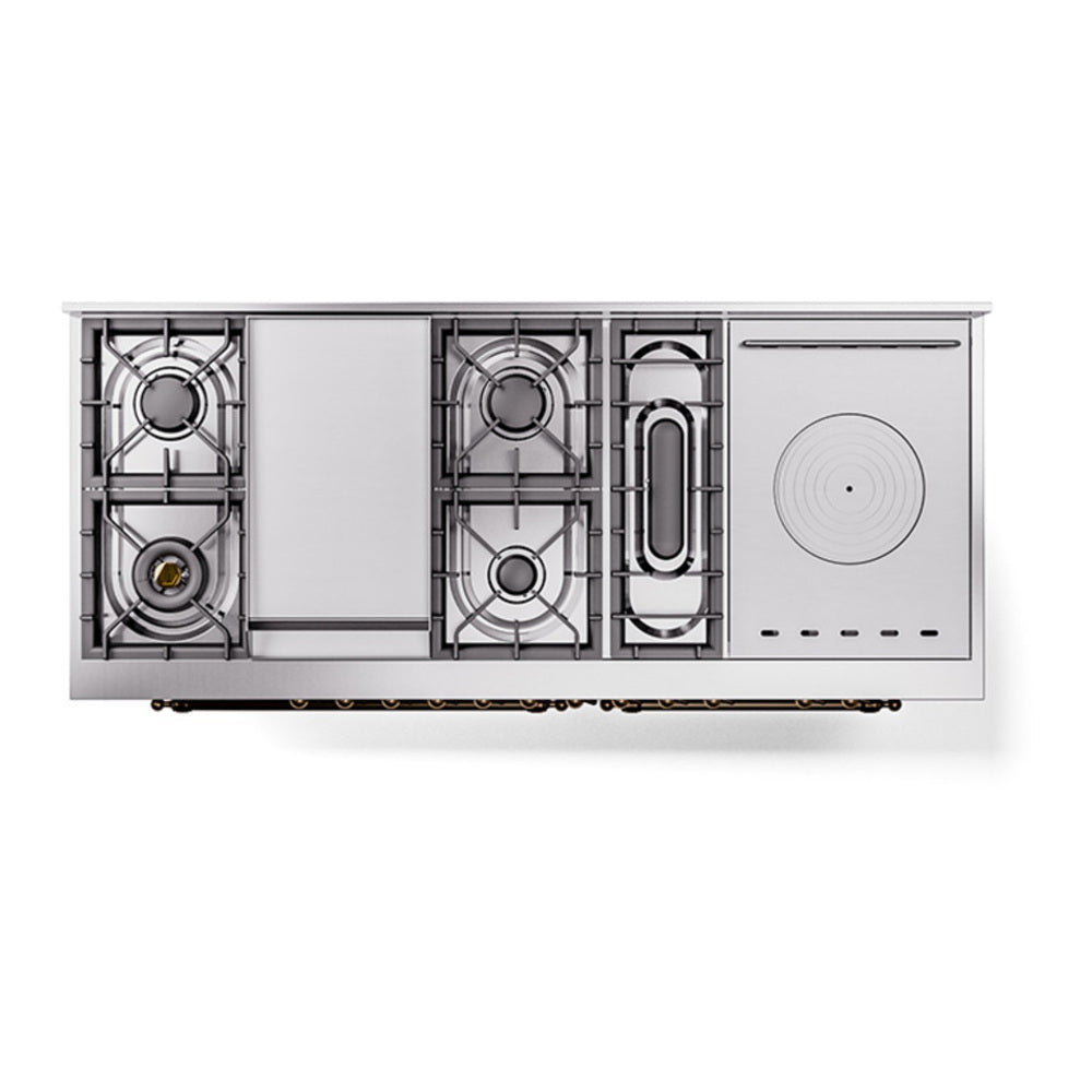 ILVE Nostalgie II Noblesse 60" RAL Dual Fuel Range with 7 Burners, Griddle and French Top Solid Door Natural Gas