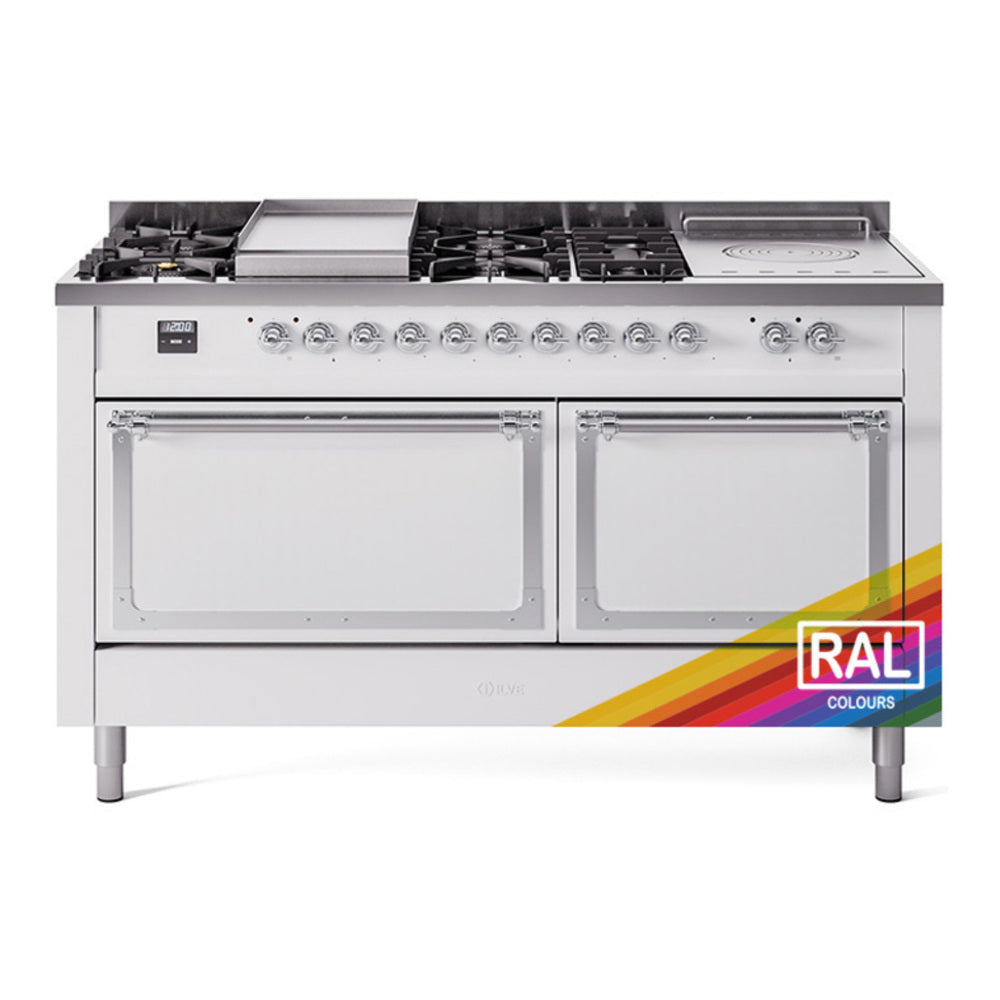 ILVE Nostalgie II Noblesse 60" RAL Dual Fuel Range with 7 Burners, Griddle and French Top Solid Door Natural Gas