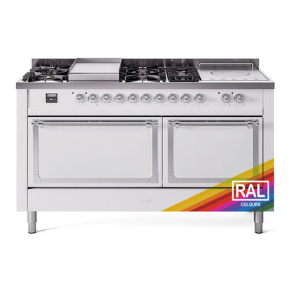 ILVE Nostalgie II Noblesse 60" RAL Dual Fuel Range with 7 Burners, Griddle and French Top Solid Door Natural Gas
