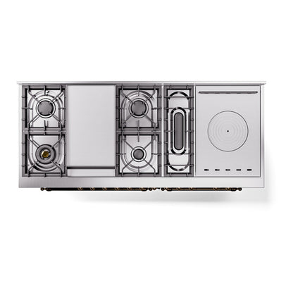 ILVE Nostalgie II Noblesse 60" White Dual Fuel Range with 7 Burners, Griddle and French Top Solid Door Natural Gas