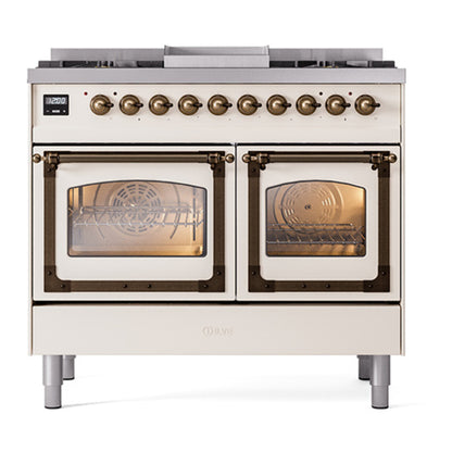 ILVE Nostalgie II Noblesse 40" Antique White Dual Fuel Range with 6 Burners and Griddle Triple Glass Door Natural Gas