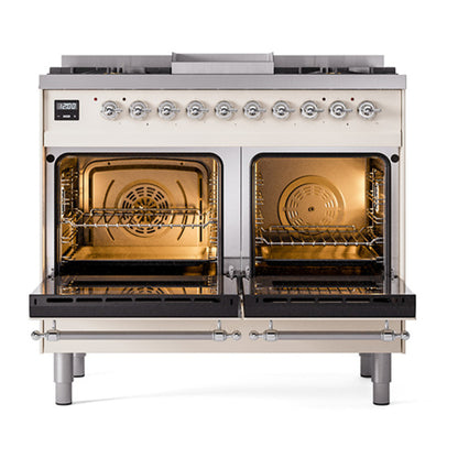 ILVE Nostalgie II Noblesse 40" Antique White Dual Fuel Range with 6 Burners and Griddle Triple Glass Door Natural Gas