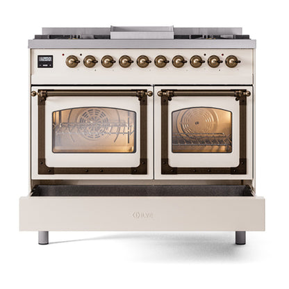 ILVE Nostalgie II Noblesse 40" Antique White Dual Fuel Range with 6 Burners and Griddle Triple Glass Door Natural Gas