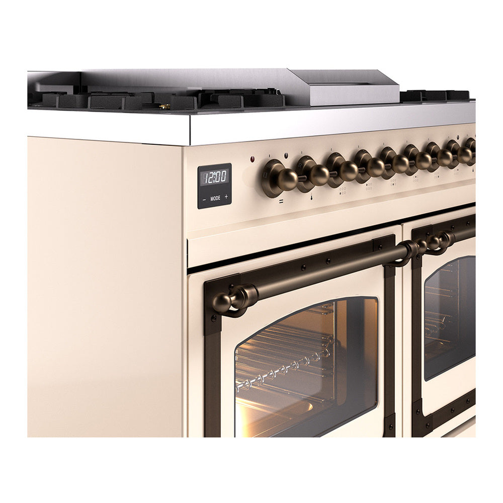ILVE Nostalgie II Noblesse 40" Antique White Dual Fuel Range with 6 Burners and Griddle Triple Glass Door Natural Gas