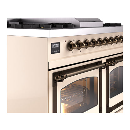 ILVE Nostalgie II Noblesse 40" Antique White Dual Fuel Range with 6 Burners and Griddle Triple Glass Door Natural Gas