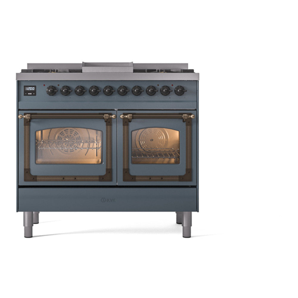 ILVE Nostalgie II Noblesse 40" Blue Grey Dual Fuel Range with 6 Burners and Griddle Triple Glass Door Liquid Propane