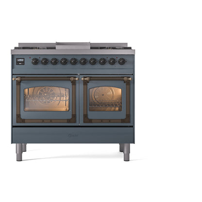 ILVE Nostalgie II Noblesse 40" Blue Grey Dual Fuel Range with 6 Burners and Griddle Triple Glass Door Liquid Propane