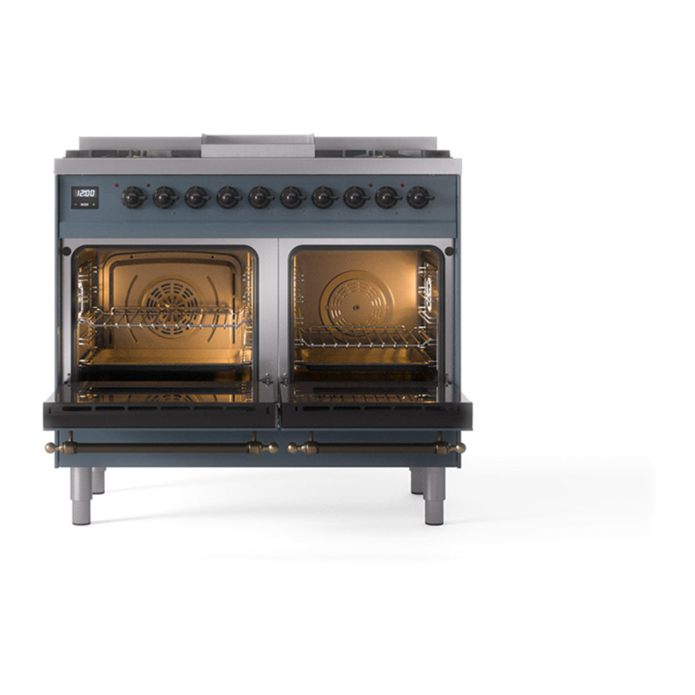 ILVE Nostalgie II Noblesse 40" Blue Grey Dual Fuel Range with 6 Burners and Griddle Triple Glass Door Liquid Propane