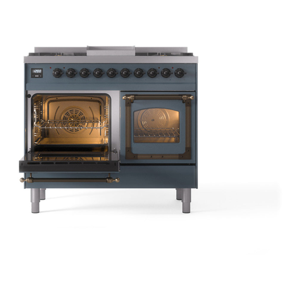 ILVE Nostalgie II Noblesse 40" Blue Grey Dual Fuel Range with 6 Burners and Griddle Triple Glass Door Liquid Propane