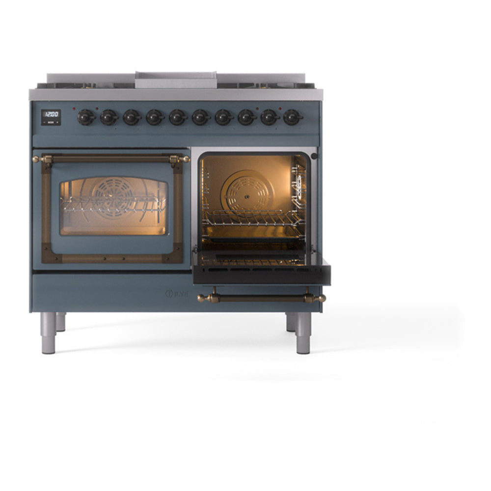 ILVE Nostalgie II Noblesse 40" Blue Grey Dual Fuel Range with 6 Burners and Griddle Triple Glass Door Liquid Propane