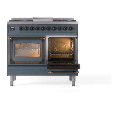 ILVE Nostalgie II Noblesse 40" Blue Grey Dual Fuel Range with 6 Burners and Griddle Triple Glass Door Liquid Propane