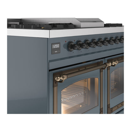ILVE Nostalgie II Noblesse 40" Blue Grey Dual Fuel Range with 6 Burners and Griddle Triple Glass Door Liquid Propane