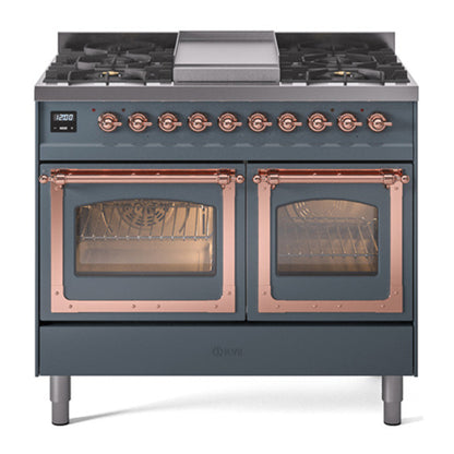 ILVE Nostalgie II Noblesse 40" Blue Grey Dual Fuel Range with 6 Burners and Griddle Triple Glass Door Liquid Propane
