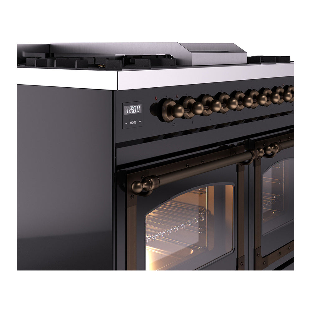 ILVE Nostalgie II Noblesse 40" Glossy Black Dual Fuel Range with 6 Burners and Griddle Triple Glass Door Natural Gas