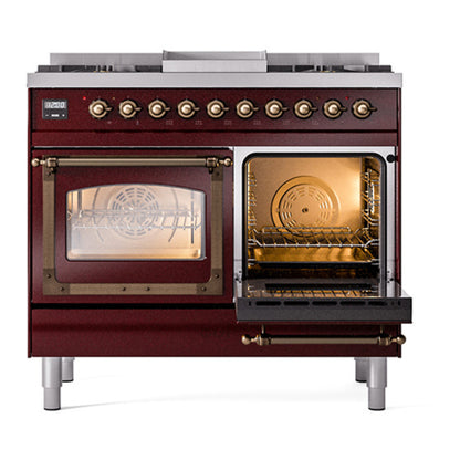ILVE Nostalgie II Noblesse 40" Burgundy Dual Fuel Range with 6 Burners and Griddle Triple Glass Door Natural Gas