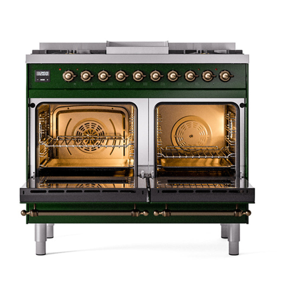 ILVE Nostalgie II Noblesse 40" Emerald Green Dual Fuel Range with 6 Burners and Griddle Triple Glass Door Natural Gas