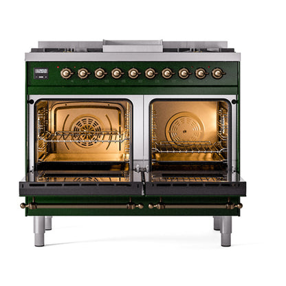 ILVE Nostalgie II Noblesse 40" Emerald Green Dual Fuel Range with 6 Burners and Griddle Triple Glass Door Natural Gas