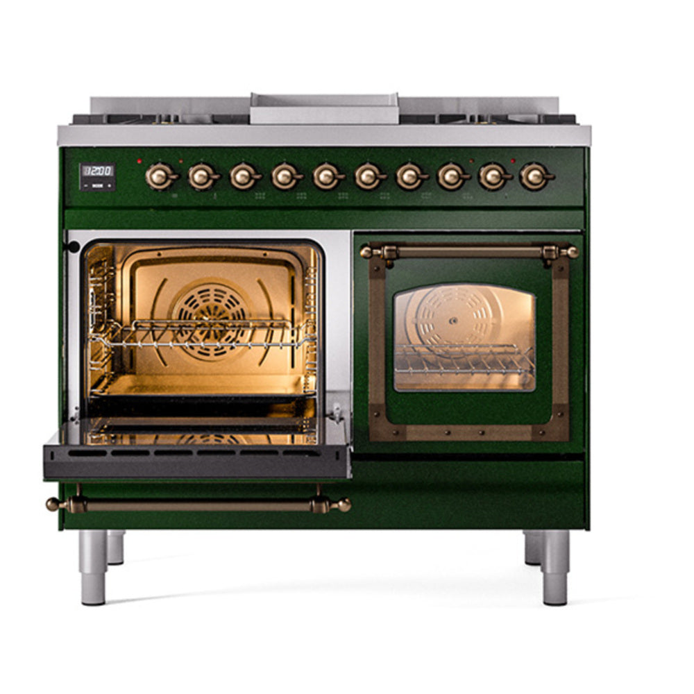 ILVE Nostalgie II Noblesse 40" Emerald Green Dual Fuel Range with 6 Burners and Griddle Triple Glass Door Natural Gas