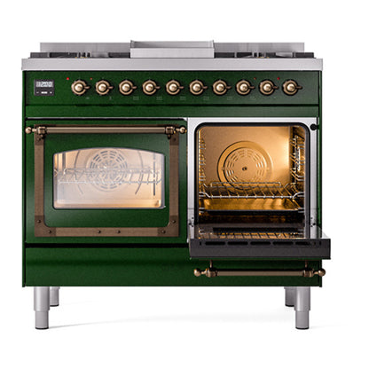 ILVE Nostalgie II Noblesse 40" Emerald Green Dual Fuel Range with 6 Burners and Griddle Triple Glass Door Natural Gas