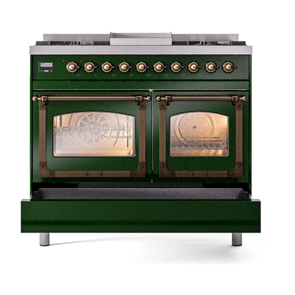 ILVE Nostalgie II Noblesse 40" Emerald Green Dual Fuel Range with 6 Burners and Griddle Triple Glass Door Natural Gas