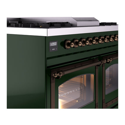 ILVE Nostalgie II Noblesse 40" Emerald Green Dual Fuel Range with 6 Burners and Griddle Triple Glass Door Natural Gas