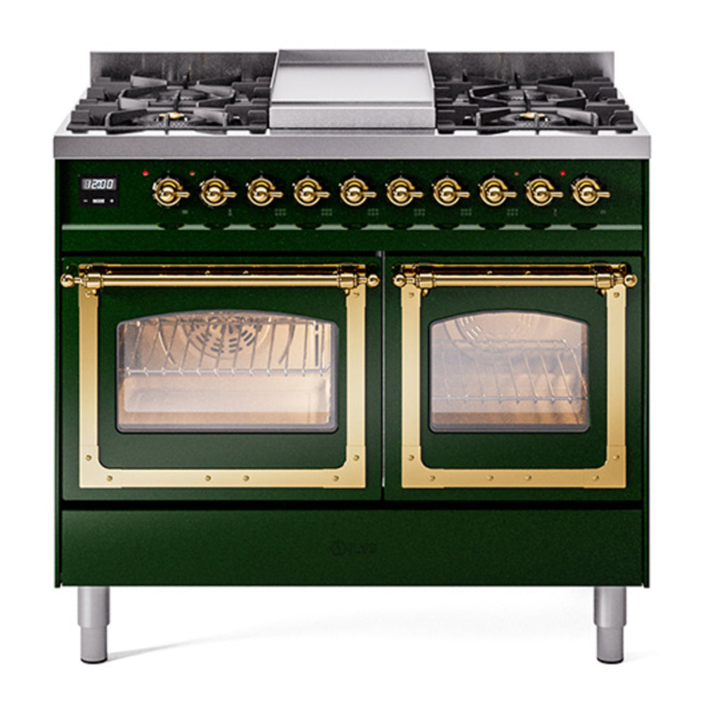 ILVE Nostalgie II Noblesse 40" Emerald Green Dual Fuel Range with 6 Burners and Griddle Triple Glass Door Natural Gas