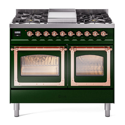 ILVE Nostalgie II Noblesse 40" Emerald Green Dual Fuel Range with 6 Burners and Griddle Triple Glass Door Natural Gas
