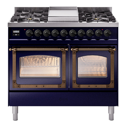 ILVE Nostalgie II Noblesse 40" Midnight Blue Dual Fuel Range with 6 Burners and Griddle Triple Glass Door Natural Gas