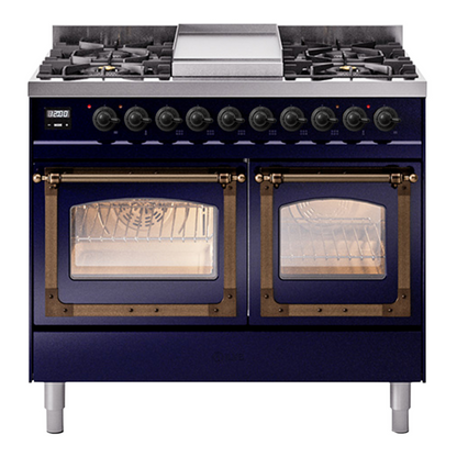 ILVE Nostalgie II Noblesse 40" Midnight Blue Dual Fuel Range with 6 Burners and Griddle Triple Glass Door Natural Gas