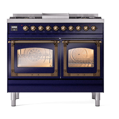 ILVE Nostalgie II Noblesse 40" Midnight Blue Dual Fuel Range with 6 Burners and Griddle Triple Glass Door Natural Gas
