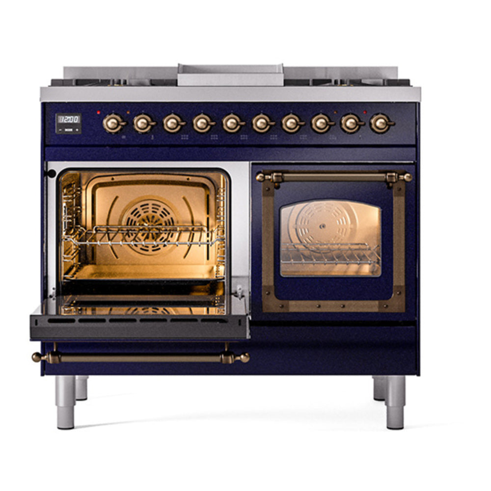 ILVE Nostalgie II Noblesse 40" Midnight Blue Dual Fuel Range with 6 Burners and Griddle Triple Glass Door Natural Gas