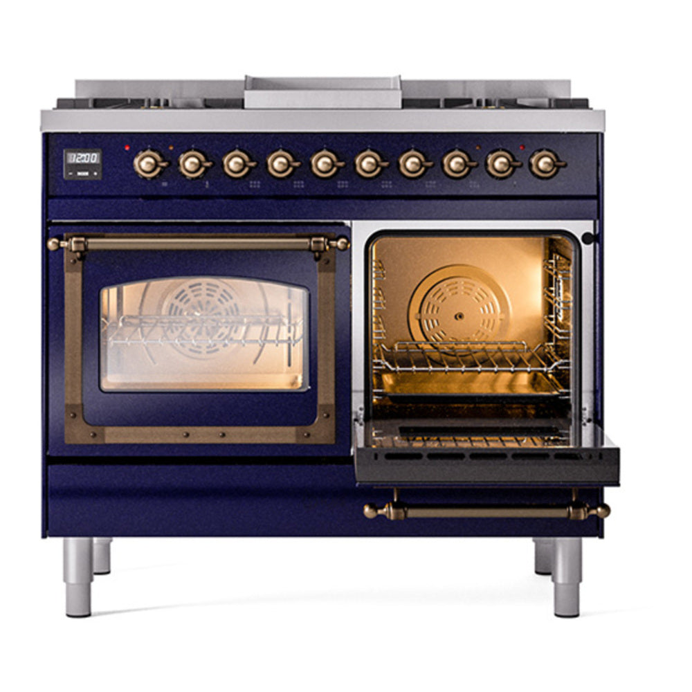 ILVE Nostalgie II Noblesse 40" Midnight Blue Dual Fuel Range with 6 Burners and Griddle Triple Glass Door Natural Gas