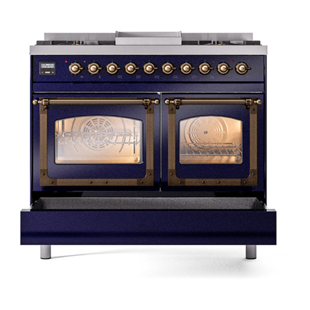 ILVE Nostalgie II Noblesse 40" Midnight Blue Dual Fuel Range with 6 Burners and Griddle Triple Glass Door Natural Gas