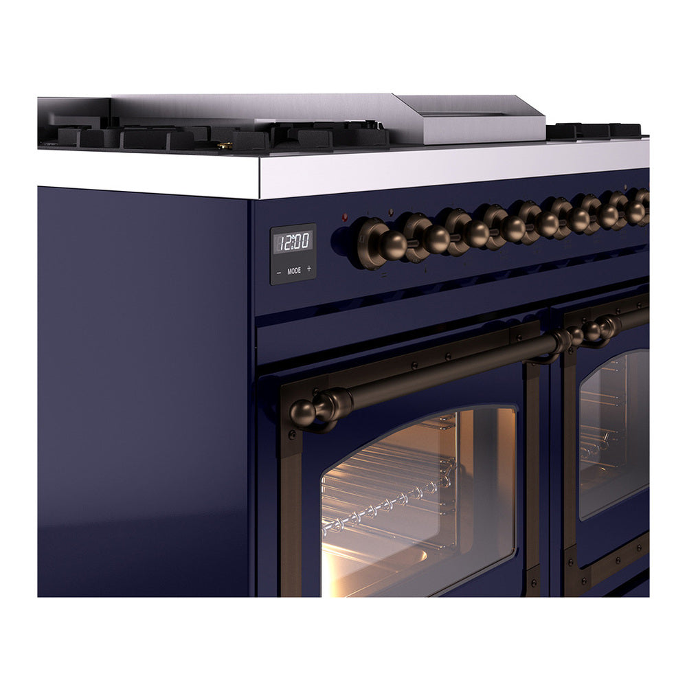 ILVE Nostalgie II Noblesse 40" Midnight Blue Dual Fuel Range with 6 Burners and Griddle Triple Glass Door Natural Gas