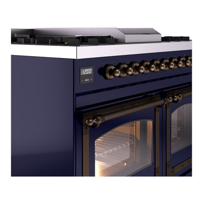 ILVE Nostalgie II Noblesse 40" Midnight Blue Dual Fuel Range with 6 Burners and Griddle Triple Glass Door Natural Gas