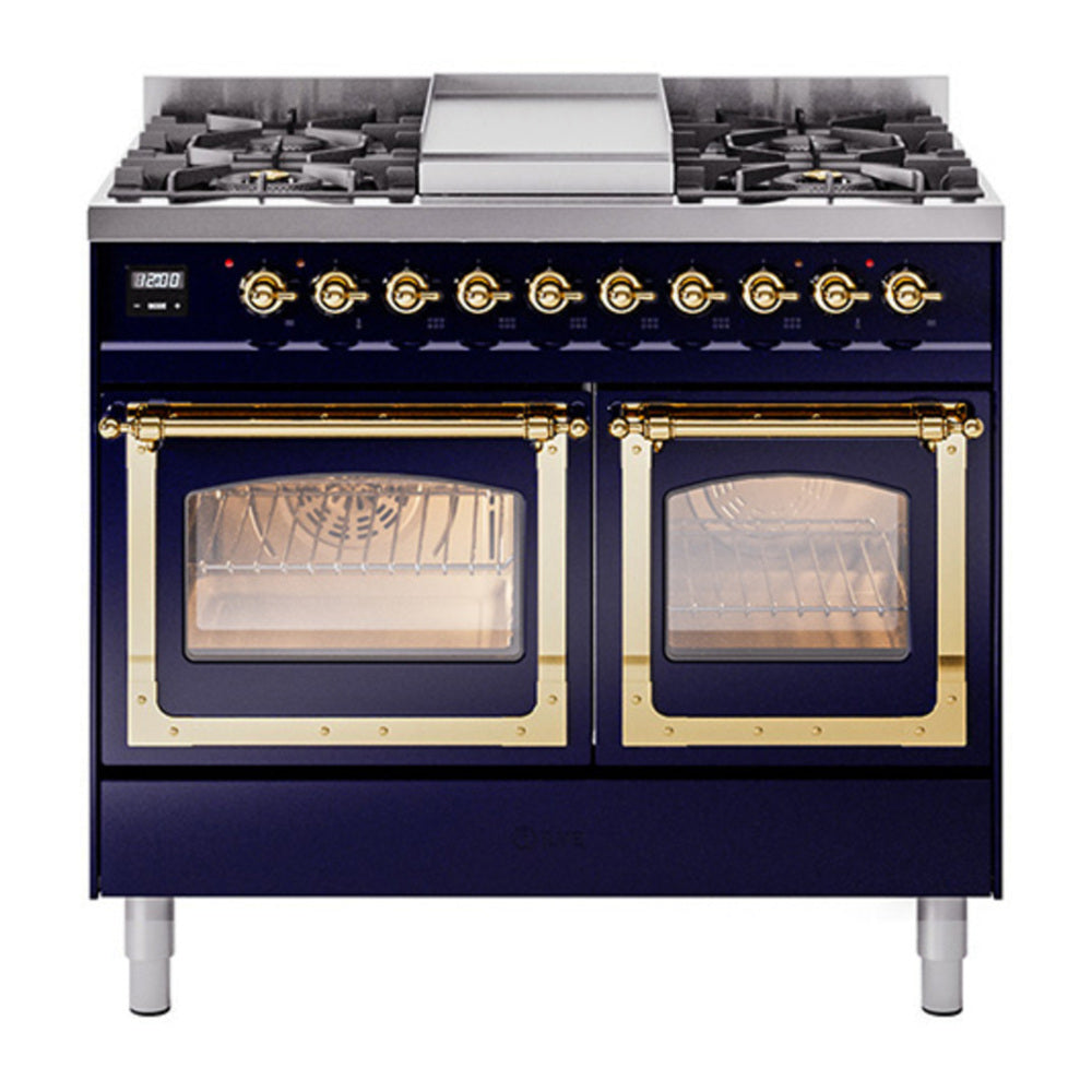ILVE Nostalgie II Noblesse 40" Midnight Blue Dual Fuel Range with 6 Burners and Griddle Triple Glass Door Natural Gas