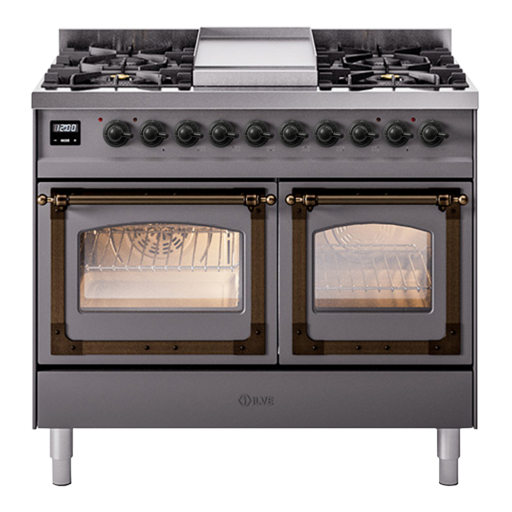 ILVE Nostalgie II Noblesse 40" Graphite Matte Dual Fuel Range with 6 Burners and Griddle Triple Glass Door Natural Gas